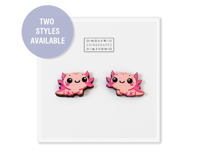 Axolotl Earrings, Young Girls Earrings, Pink Earrings, Aquatic Animal Jewelry,Fantasy Earrings, Cute Axolotl Studs,