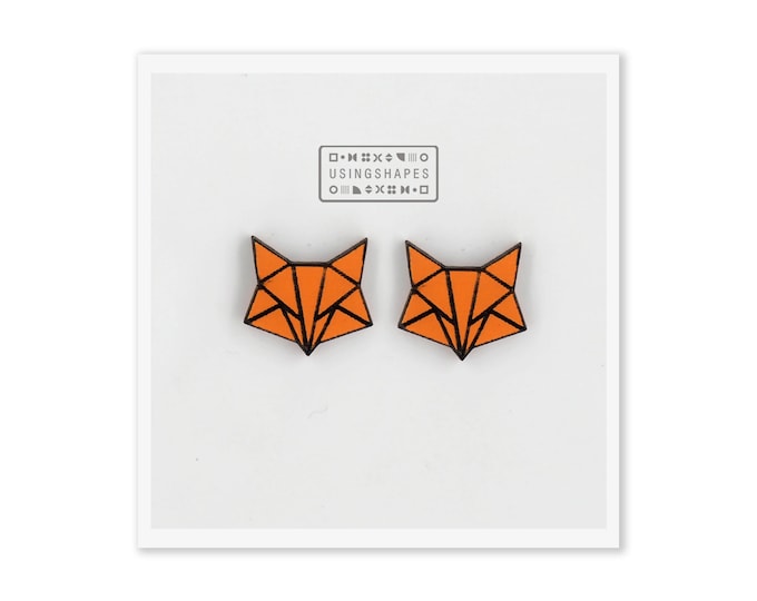 Origami Fox Face Stud Earrings, Fox Wooden Earrings, Origami Fox Earring, Fox Stud, Animal Lover Gift, Eco friendly