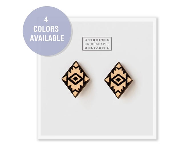 Aztec Studs Earrings, Mexican Earrings, Triangle Earrings, Tribal Earrings, Hispanic Jewelry, Boho, Tribal, Minimalist Earrings