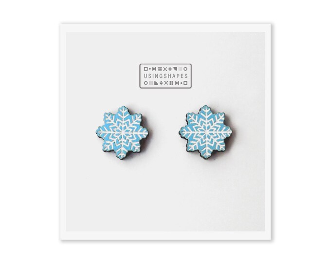 Snowflake Stud Earrings, Wood Studs, Snow Flake Earrings, Nature Inspired, Winter Earrings