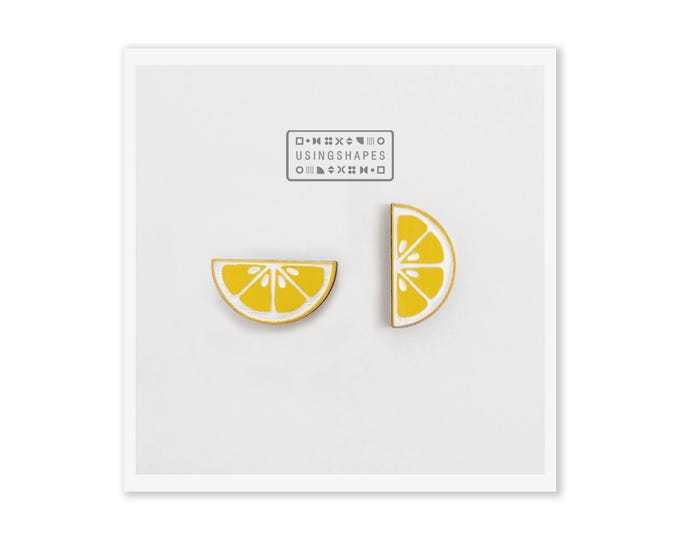 Lemon Slice Wood Stud Earrings, Stud Earrings, Wooden Stud Earrings, Post Earrings, Handmade Earrings