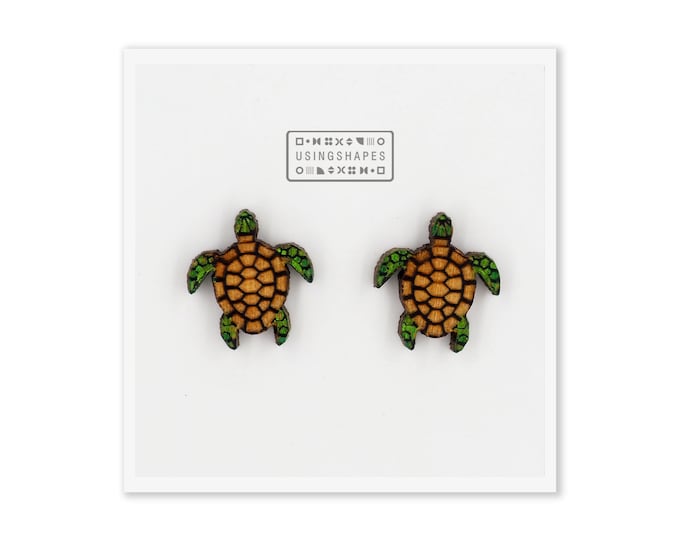 Sea Turtle Stud Earrings, Turtle Earrings, Cute and Quirky, Wooden Stud Earrings, Sea Life Earrings, Eco friendly