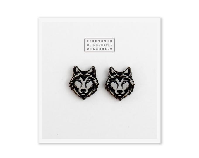 Wolf Stud Earrings, Wolf Earrings, Wolf Studs, Wooden Wolf Earrings, Gift for Nature Lovers, Woodland Animal, Eco friendly,