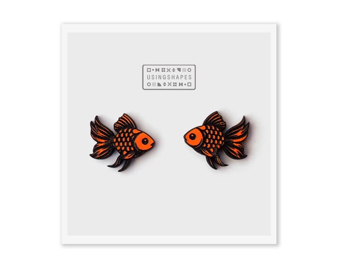 Goldfish Stud Earrings in Wood, Fish Earrings, Nature Inspired Animal Earrings