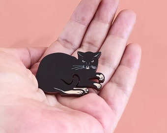 Schwarze Katze Pin, Katze Brosche, schwarze Katze Brosche, Katze Pin, Holz Pin, Mutter der Katzen, Haustier Pin, niedliche Katze Pin, Katze Magnet, Kühlschrankmagnet, BK 67