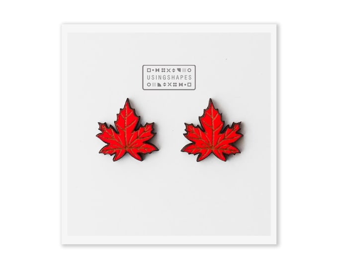 Red Maple Leaf Stud Earrings, Autumn Jewelry, Maple Leaf Earrings