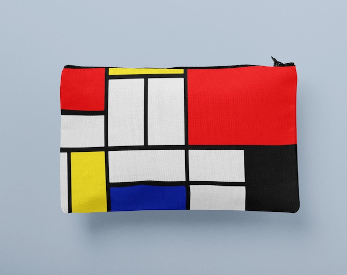 Handmade Pouch, Piet Mondrian Bag, Abstract Art Pouch,Handmade Fabric Pouch, Zipper Pouch, Cosmetics Pouch, Makeup Bag, Pencils Soft Case