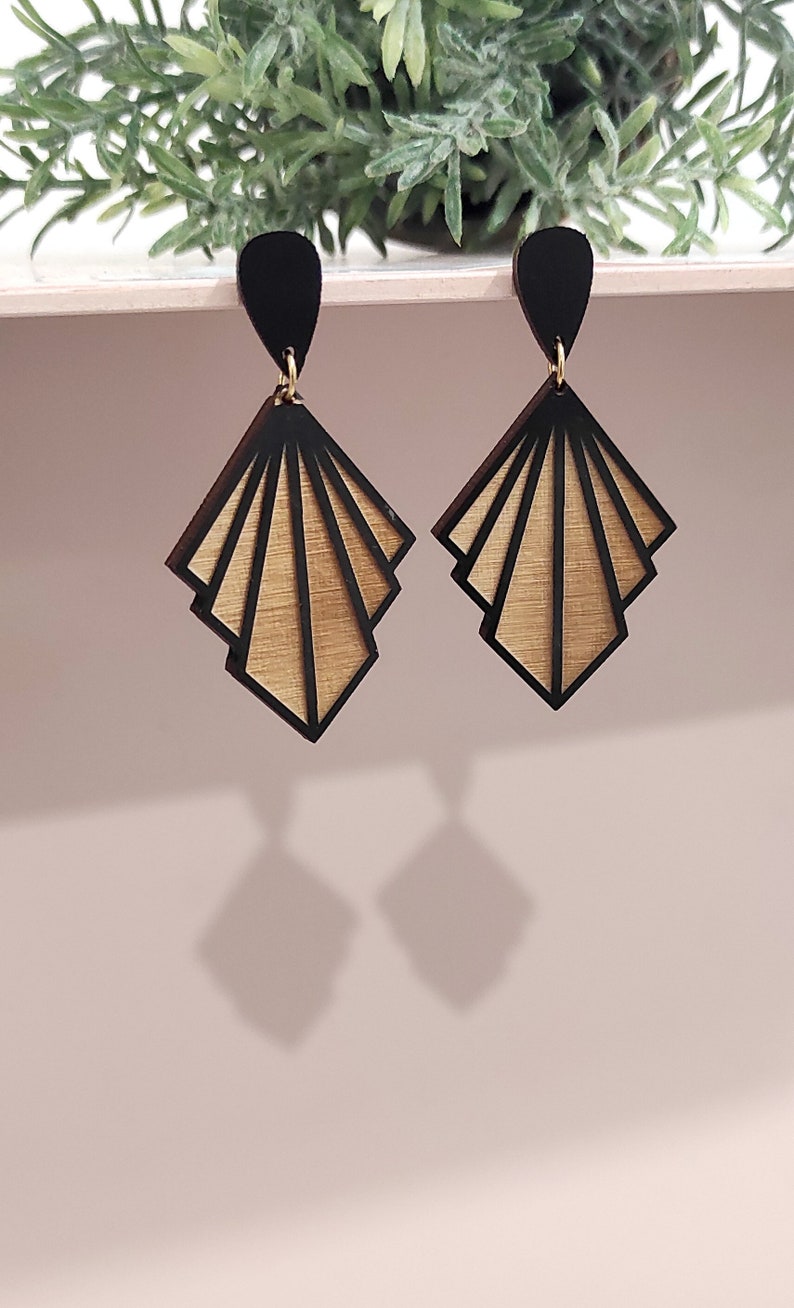 Geometrical Wooden Earrings, Drop Earrings, Elegant Earrings, Gift For Her, Statement Earrings,BK125 image 4