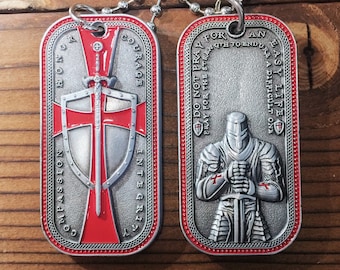 Knights Templar Cross Dog Tag Crusader Sword and Shield Life Creed Necklace/ Gift for Him