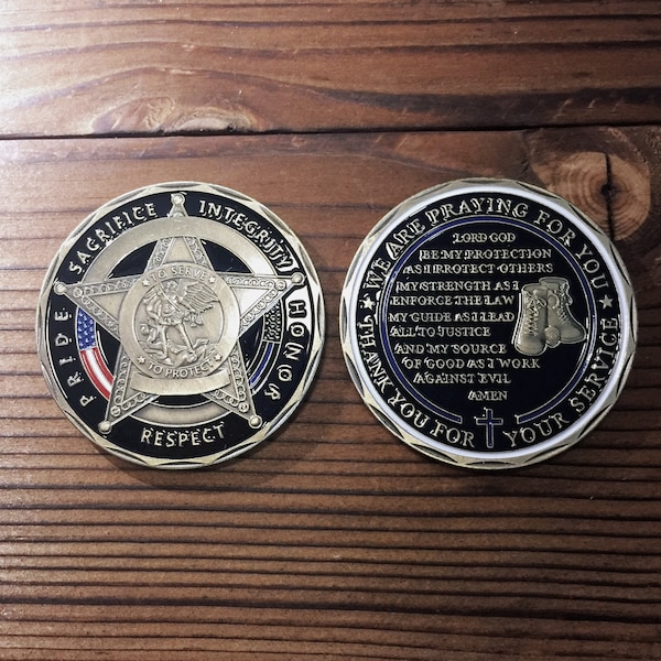 Law Enforcement Challenge Coin Sheriff Five Pointed Star Police Prayer Collectible/ Gift for Officer