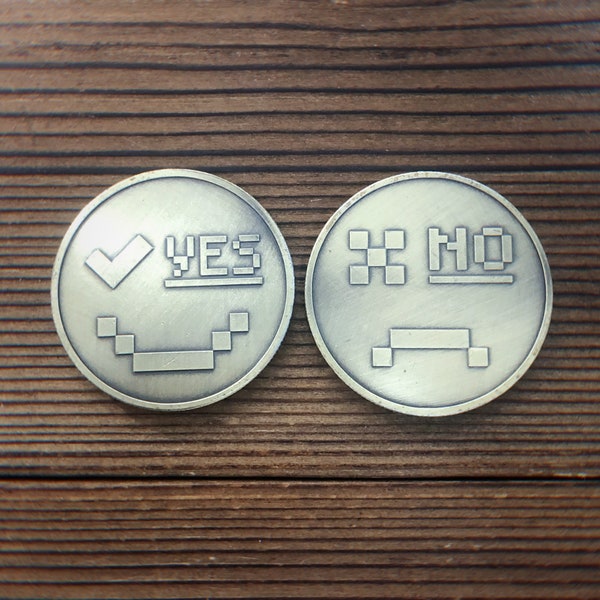 Pixel Flip Coin | Yes No Coin | Decision Maker Coin | Lucky Collectible Medallion Gift for Him
