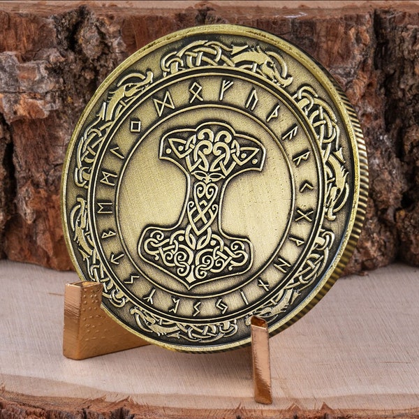 Pièce de défi sur le thème des Vikings Talisman de la mythologie nordique | Vegvisir| Yggdrasill| Aegishjalmur| Valknut| Mjölnir