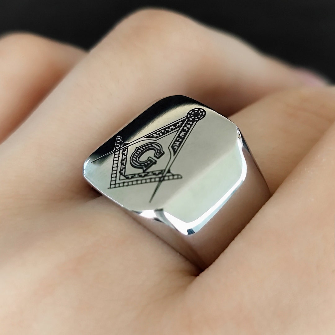 Masonic Silver Ring Compass & Gsymbol Ring Mason Brotherhood Accessory