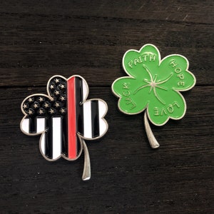 Firefighter A Thin Red Line Challenge Coin Four Leaf Clover Best Wishes/ Gift for Fireman