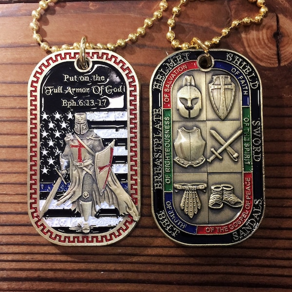 Armor of God EPH 6:13-17 Military Dog Tag Challenge Coin Bible Prayer Pendant/ Gift for Him