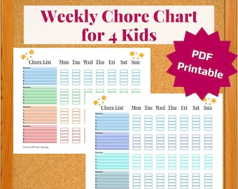 Weekly Chore Chart for 4 Kids | Printable Chore List | Multiple Kids | Customizable Chore List | Sticker Chart | Toddlers & Preschoolers