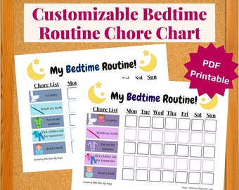 Customizable Printable Bedtime Routine Chart for Kids | Chore List W/ Pictures | Toddler & Preschool Sticker Chart | Daily Routine Checklist