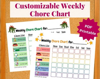 Customizable Printable Weekly Chore Chart for Kids | Chore List W/ Pictures | Toddler & Preschool Sticker Chart | Daily Routine Checklist