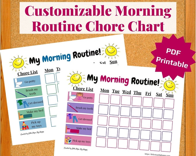 Sticker Chart For Morning Routine Customizable Printable Morning Routine Chart for Kids | Chore List W ...
