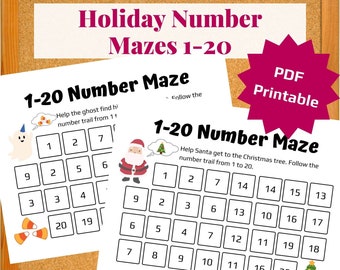 Holiday Counting Number Mazes 1-20 | Printable Worksheets for Kids | Preschool Activity | Kindergarten | Math Pages | Counting Practice Game