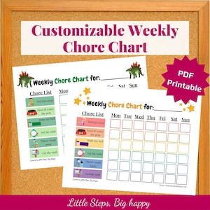 Personalisierbare Druckbare Wöchentliche Chore Chart für Kinder | Chore List W/ Bilder | Kinder & Kinder StickerKarte | Tägliche Routine Checkliste
