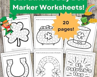 St. Patrick's Day Printable Dot Marker Worksheets for Kids, Saint Patrick's Day Activity, Coloring Pages, St. Patty's Day Worksheets for Kid
