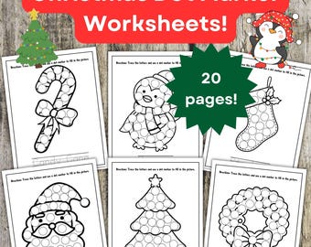 Christmas Printable Dot Marker Worksheets for Kids, Christmas Activity for Kids, Christmas Coloring Pages, Preschool Christmas Worksheets