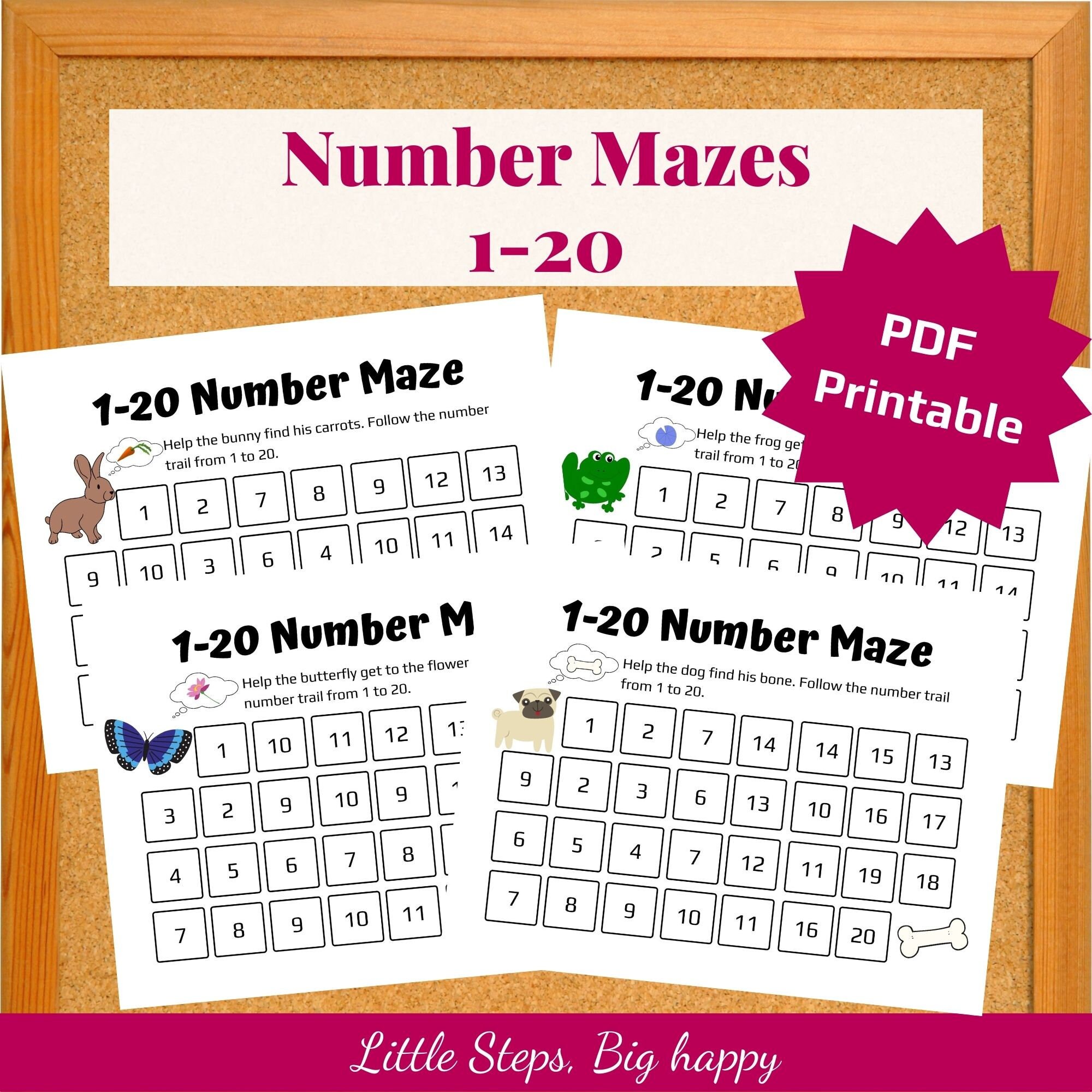 counting number mazes 1 20 printable worksheets for kids etsy