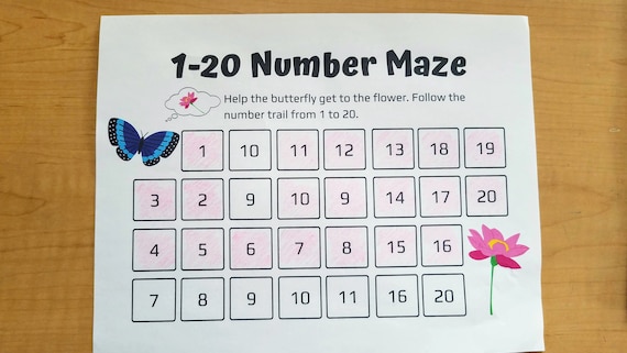 counting number mazes 1 20 printable worksheets for kids etsy canada