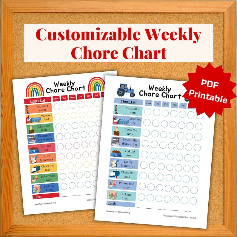 Homework Chore Routine Chart Customizable Kids Chore Chart: Weekly Routine, Toddler & Preschool (PDF ...