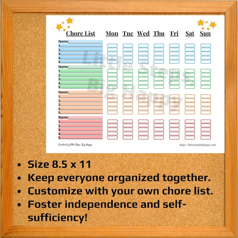 Weekly Chore Chart for 4 Kids | Printable Chore List | Multiple Kids ...