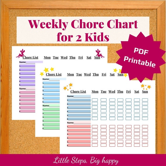 Weekly Chore Chart For 2 Kids Printable Chore List Etsy