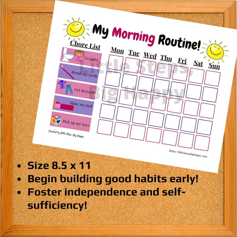 Printable Morning Routine Chart for Kids Chore List With | Etsy