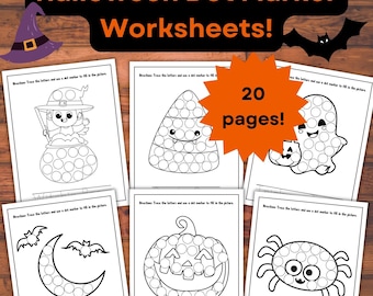 Halloween Printable Dot Marker Worksheets for Kids, Halloween Activity, Coloring Pages, Halloween Worksheets, Kids Halloween Party Activity