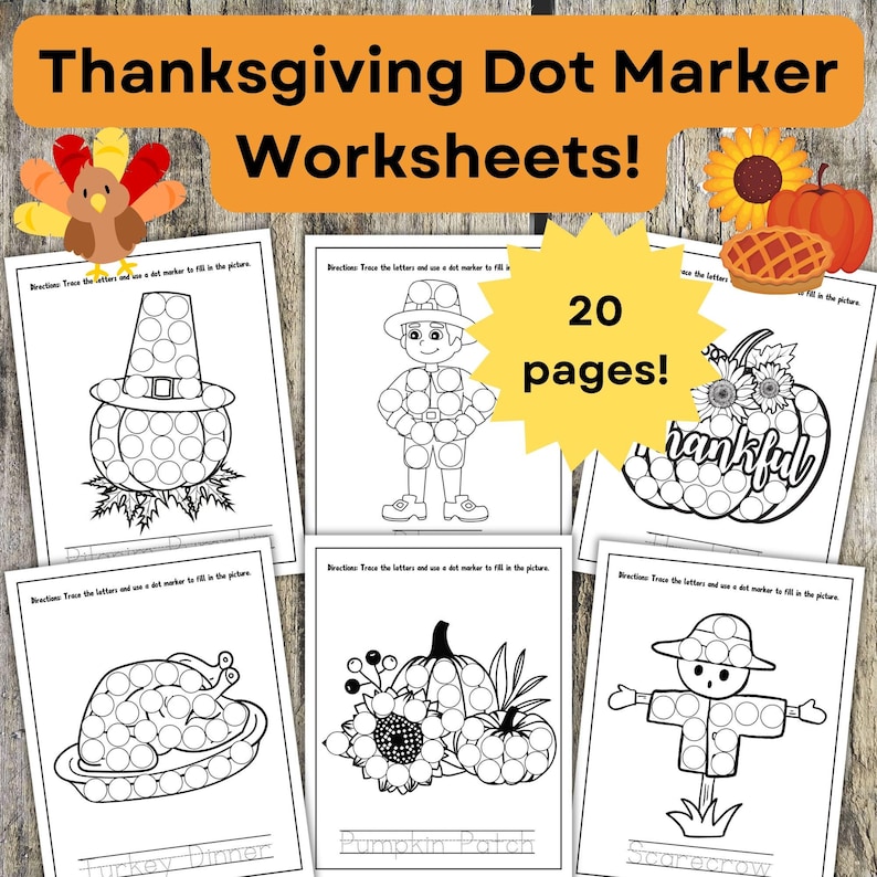 Thanksgiving Printable Dot Marker Worksheets for Kids, Thanksgiving ...