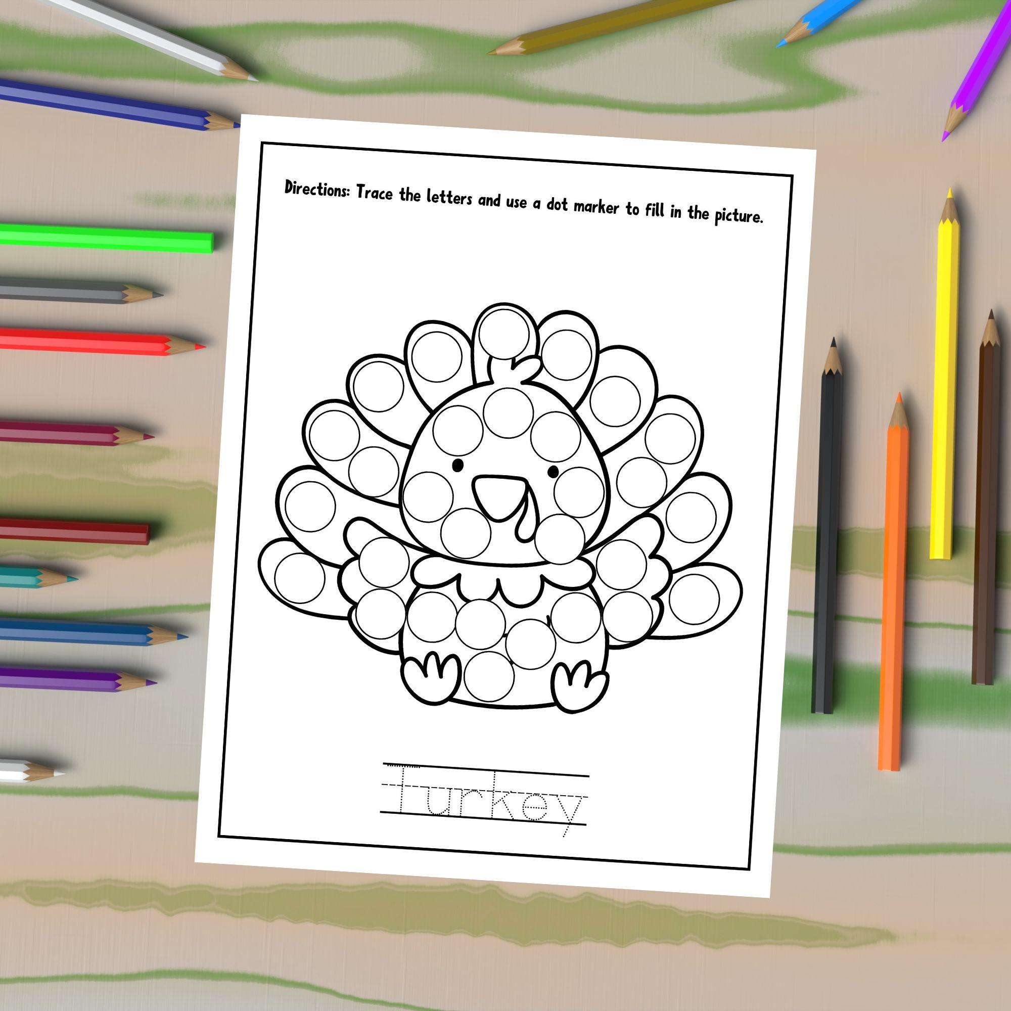 Thanksgiving Printable Dot Marker Worksheets for Kids, Thanksgiving ...