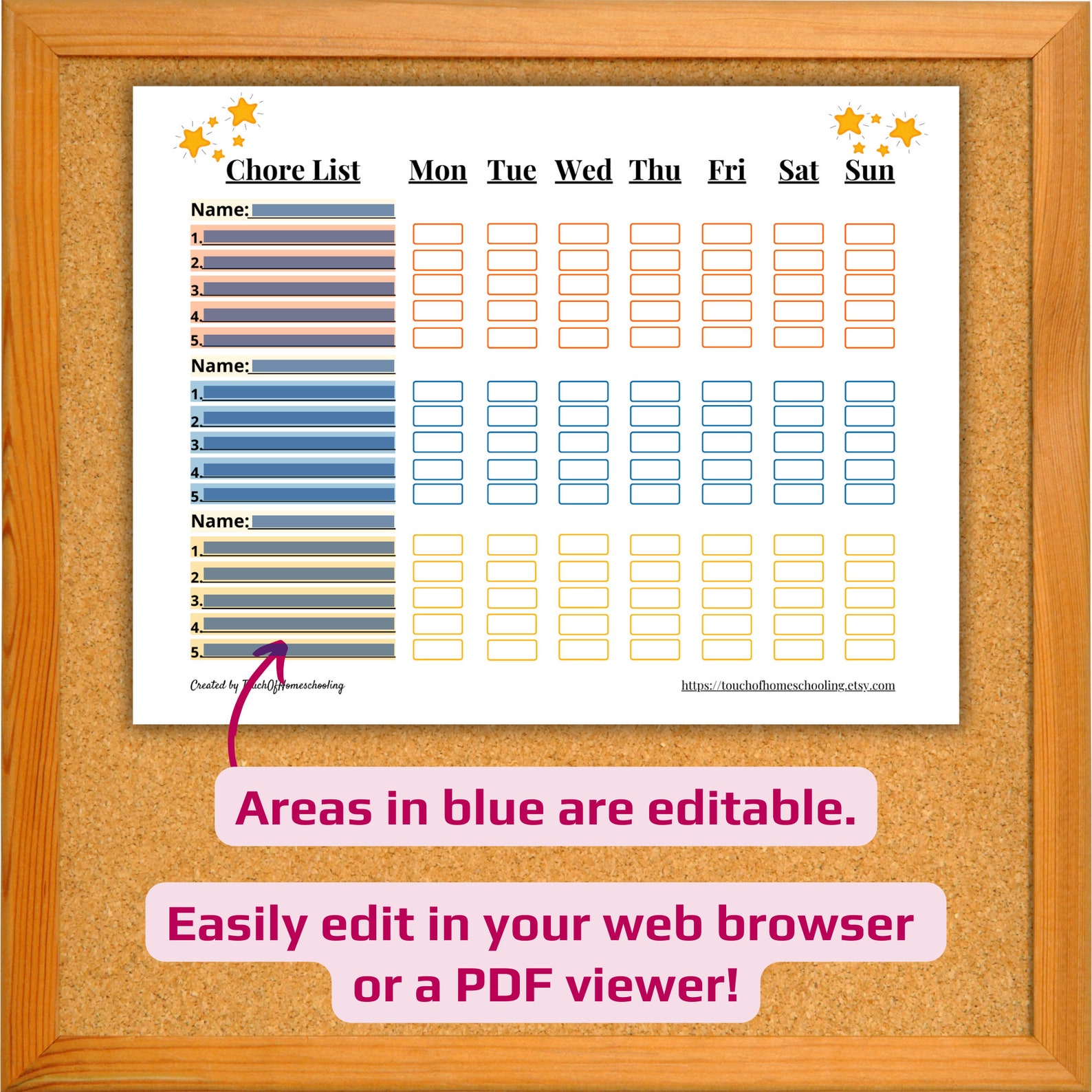 Printable Weekly Chore Chart for 3 Kids: Customizable Sticker Chart ...
