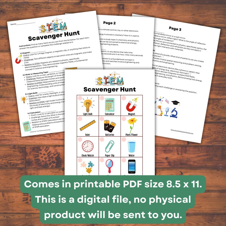 STEM Scavenger Hunt for Kids: Family Indoor Activity (printable PDF) - Etsy