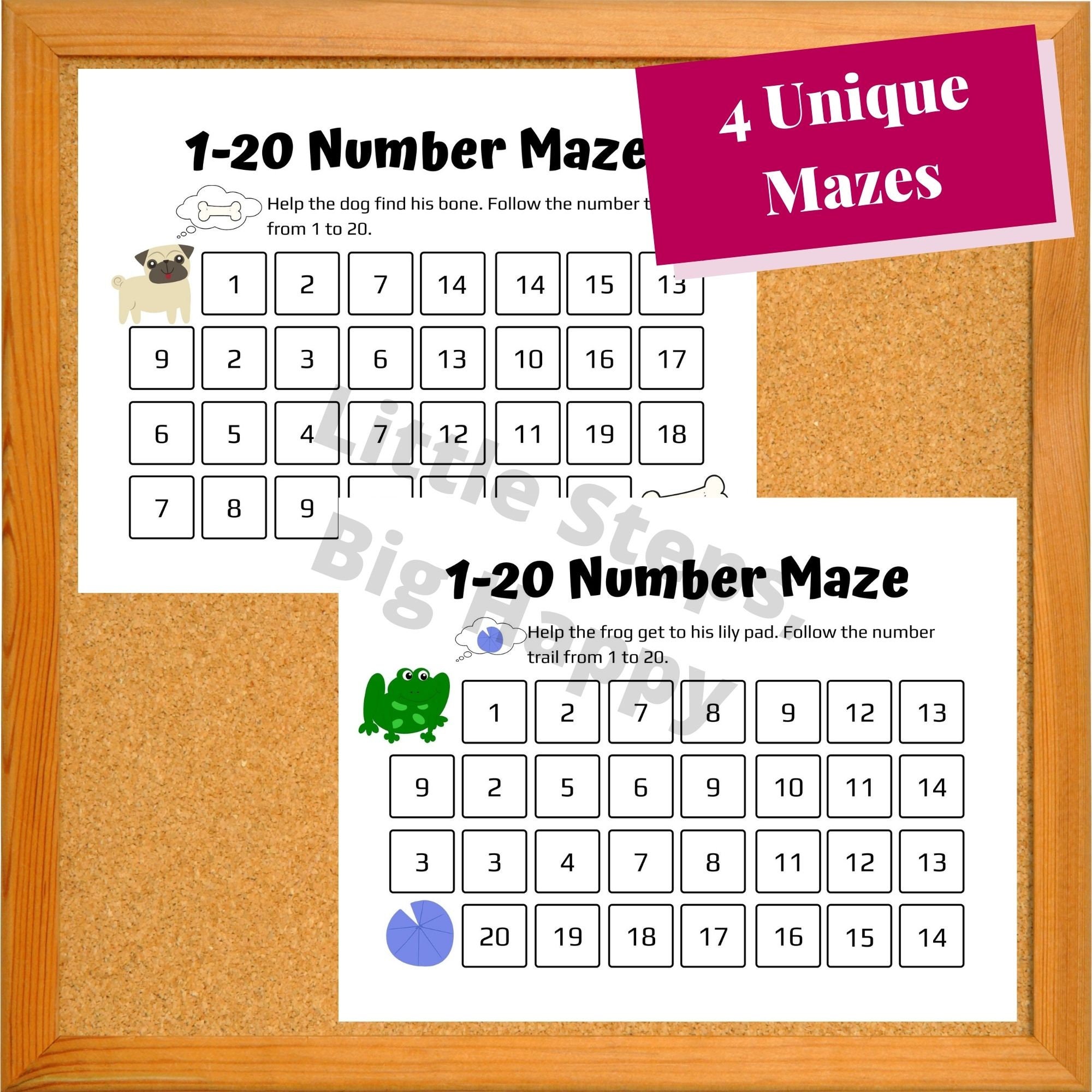 counting number mazes 1 20 printable worksheets for kids etsy