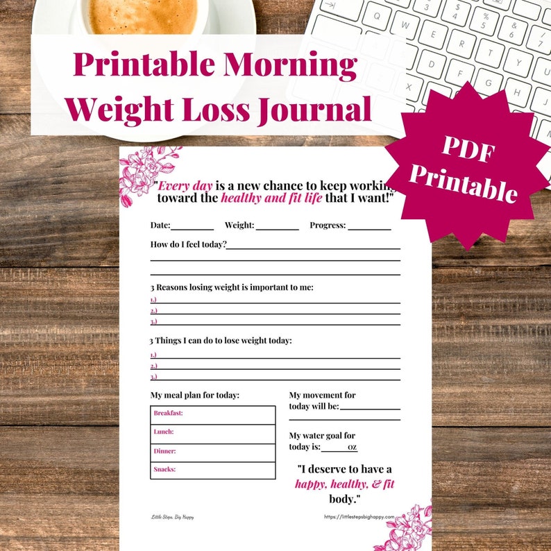 Printable Morning Weight Loss Journal Daily Motivation Prompts Weight
