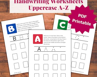Uppercase Alphabet Handwriting Worksheets, Preschool Worksheets, Printing Practice, Homeschool Printable, Kindergarten Alphabet Pages