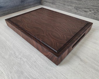 Large End Grain Black Walnut Chopping Board with Juice Groove and Finger Grooves