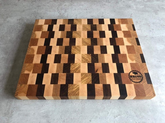 End Grain Cutting Board Handmade Maple & Iroko Kitchen Board