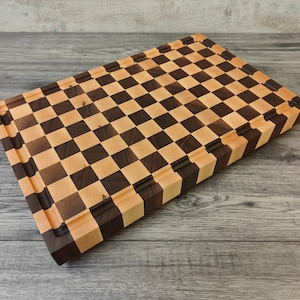 Walnut & Maple Chequered Design End Grain Chopping Board with a Juice Groove