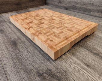 Rustic End Grain Maple Chopping Board with a Full Surround Juice Groove