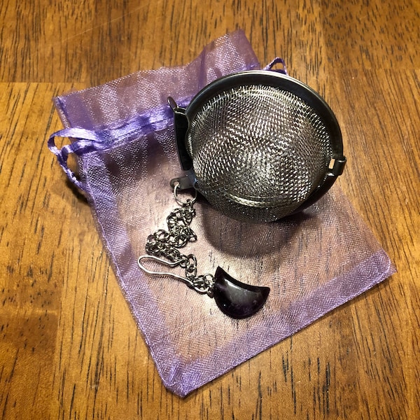 Mesh Tea Ball - 2" Stainless Steel Infuser w/Amethyst Crescent Moon Charm