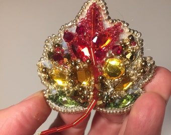 Crystal and rhinestone leaf brooch