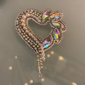 Jewelry Heart Brooch Crystals and Iridescent Rhinestones for an Original Gift