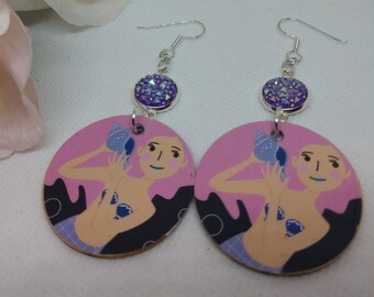 MERMAID DANGLE EARRINGS Mermaid jewelry Sterling silver earrings Druzy earrings Fantasy jewelry Boho statement earrings Pink and purple
