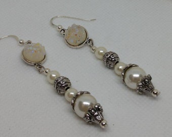 PEARL DANGLE EARRINGS Antique silver and pearl earrings Bridal earrings Wedding jewelry Sterling silver earrings Vintage inspired earrings